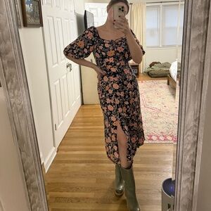 Old Navy Black and Pink Floral Midi Dress